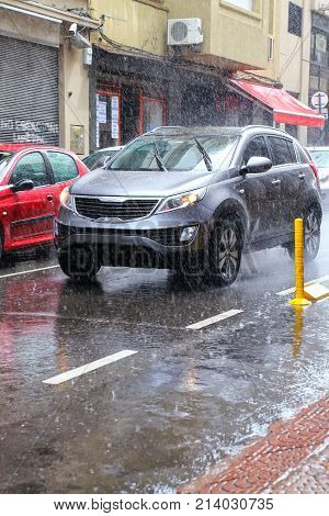 Montevideo, Uruguay - December 9: Heavy Rain In The City Center On December 9, 2014 In Montevideo, U