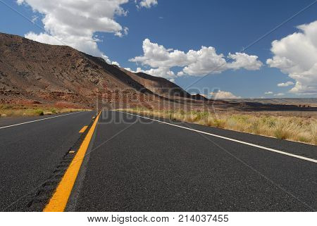 A view from the center of the lane while exploring southern Utah in the south western United States.