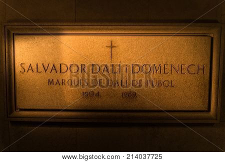 Figueres, Spain - November 12, 2017: Salvador Dali tomb in Figeras. grave of famous painter and creative person. Joke by Dali.