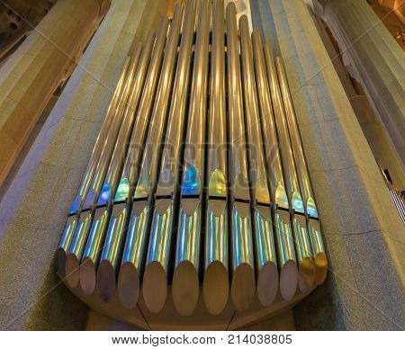 historic pipe organ at a church. Amazing musical instrument with wonderful sound.