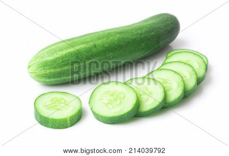 Closeup cucumber sliced on white background food and vegetable concept