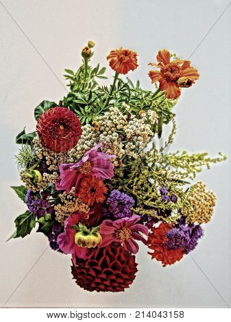 bouquet of autumnal flowers seen from above
