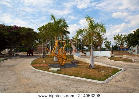 Cienfuegos Cuba - January 28 2017: Public park in Cienfuegos. Cienfuegos capital of Cienfuegos Province is a city on the southern coast of Cuba.The city is dubbed La Perla del Sur