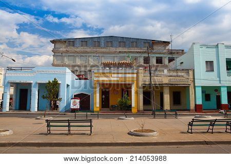 Cienfuegos Cuba - January 28 2017: Typical colonial street in Cienfuegos. Cienfuegos capital of Cienfuegos Province is a city on the southern coast of Cuba.The city is dubbed La Perla del Sur