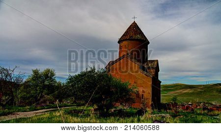Exterior view to small church Karmirvank in Marmashen monastery at Shirak Province in Armenia