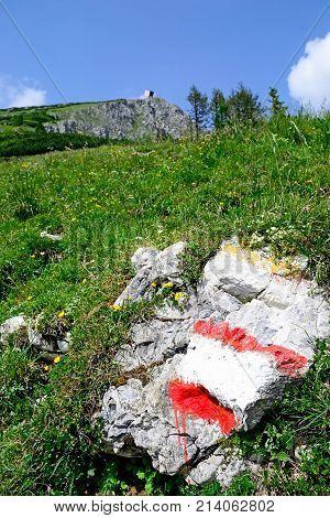 Tourist sign on a rock at Veitsch Austria