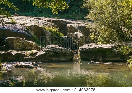 View of little waterfall in the wood