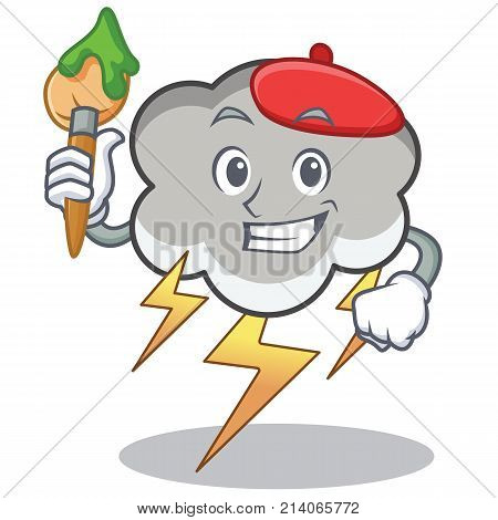 Artist thunder cloud character cartoon vector illustration
