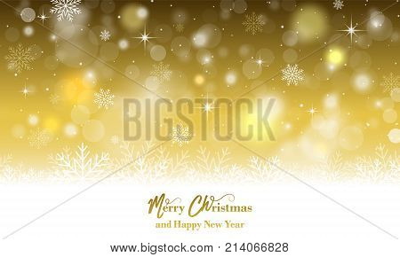 Merry Christmas And Happy New Year Wishes With Snowflakes. Vector Illustration.