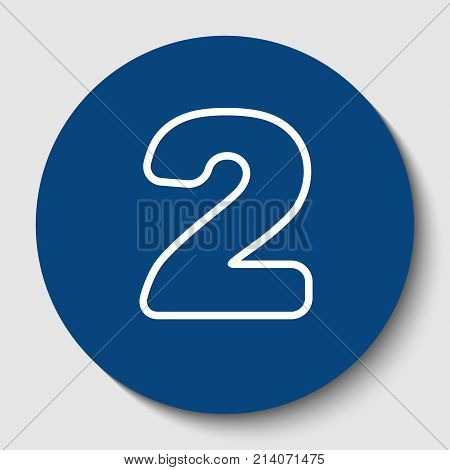 Number 2 sign design template elements. Vector. White contour icon in dark cerulean circle at white background. Isolated.
