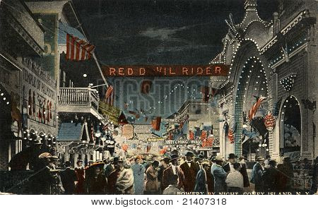 BROOKLYN, NEW YORK - ca. 1912: Vintage Ansichtskarte der Pflanzung nachts auf Coney Island, Bro