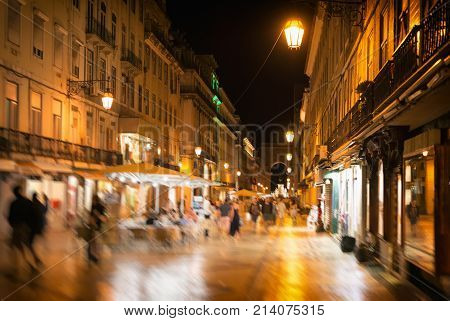 Night Street At Lisbon. Rua Dos Sapateiros.