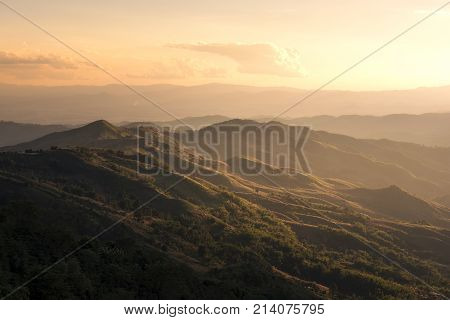 Beautiful mountain view of Doi Chang at sunset ,Chiang Rai, Thailand.