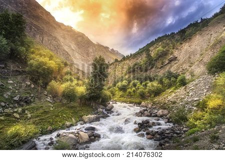 Jispa, Landscape View Of Jispa Town, Lahaul Valley, Himachal Pradesh, India.