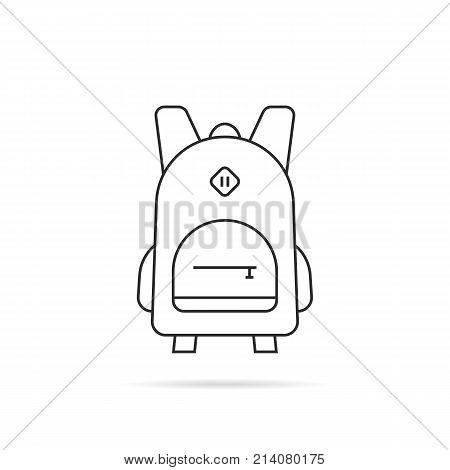 simple black thin line backpack icon. concept of kids briefcase, sack, packsack, school kit, hiking equipment. flat contour style trend modern logotype graphic art design element on white background