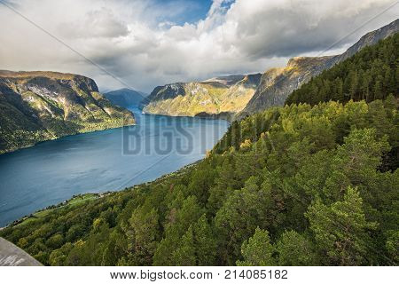 Aurlandsfjord near Aurland, Sogn og Fjordane, Norway.  It is located on the south side of the Sognefjorden in the district of Sogn.
