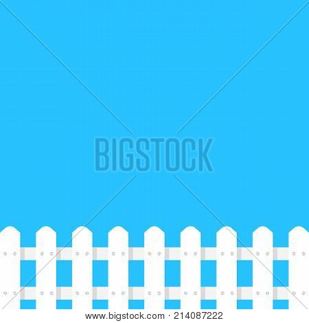 white fence garden simple template. concept of architecture, rural construction shape, defense post, hillbilly sign, house protect. flat style trend modern graphic art design on blue background