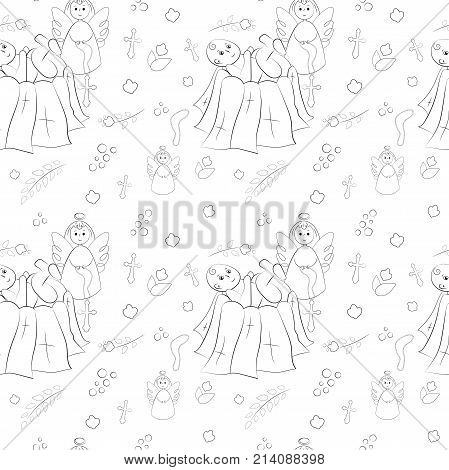 Vectron Seamless Pattern Of Elements Drawn Manually In The Style Of Doodle. Christening, Infant, Rel