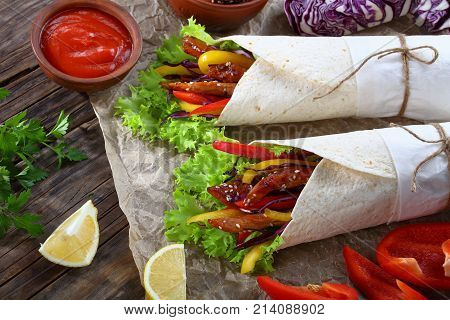 Close-up Of Freshly Made Sandwich Wraps
