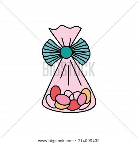 bag with candy almonds sweet dessert vector illustration