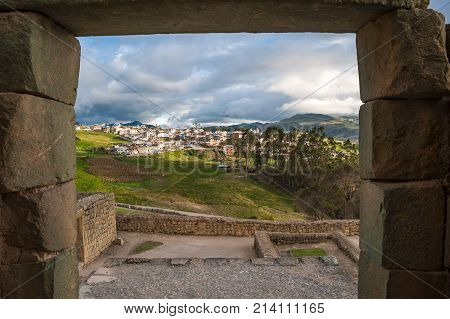 Ingapirca Inca wall largest known Inca ruins in Ecuador and new town