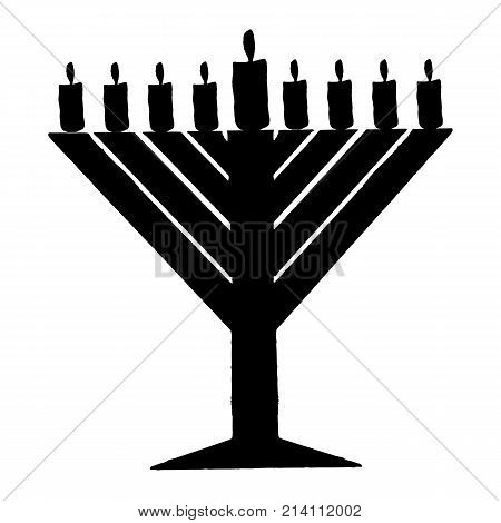 Black silhouette of Chanukiah. Triangular Chanukah Chabad. Jewish holiday of Hanukkah. Vector illustration on isolated background.