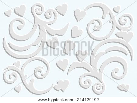 White floral background with hearts and leaves