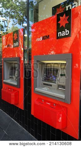 Sydney Australia - October 17 2017: ATM machine of National Australia Bank (NAB). rediATM is one of Australia's largest ATM networks with over 3000 rediATMs across the country.