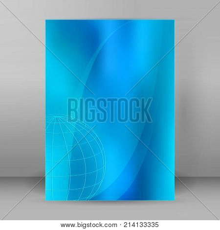 Advertising flyer business presentation. Blue gradient blurry background with elegant graphic light globe icon. Vector illustration EPS 10 for template brochure layout leaflet menu card newsletter