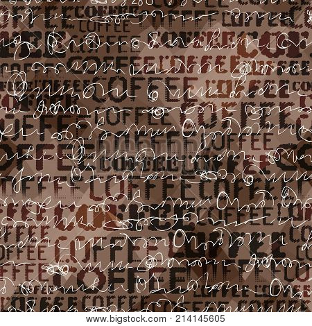 Coffee. Abstract coffee pattern on brown background with a lettring.
