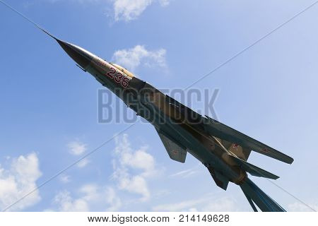 Lazarevskoe, Sochi, Krasnodar region, Russia - July 2, 2014: Monument - MiG-23 on the sky background