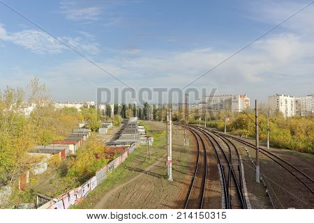 Nizhny Novgorod, Russia. - October 10.2017. View From The Kanavinsky Viaduct On The Railway Tracks.