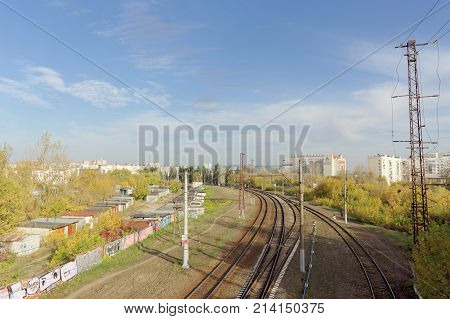 Nizhny Novgorod, Russia. - October 10.2017. View From The Kanavinsky Viaduct On The Railway Tracks.