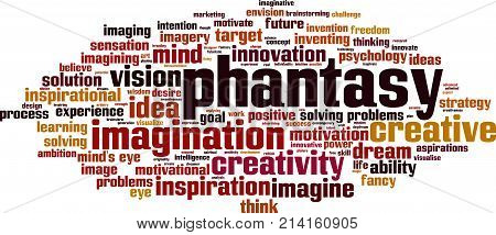Phantasy word cloud concept. Vector illustration on white