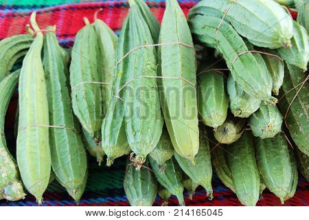 Fresh luffa acutangula for cooking in market