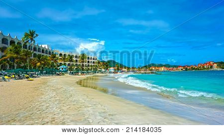 Scenery from Saint Martin's Beach in Caribbean sea