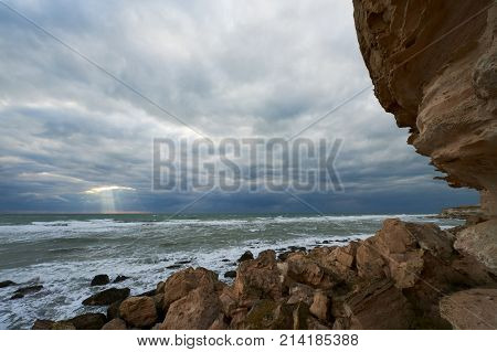 On the shore of the Caspian Sea. Caspian Sea in Kazakhstan.
The Caspian Sea is the largest enclosed inland body of water on Earth by area, variously classed as the world's largest lake or a full-fledged sea.