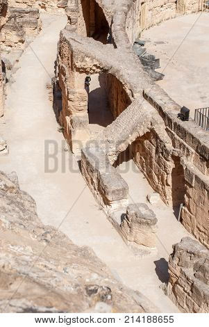 Ancient ancient ruins of the amphitheater and scenes for gladiatorial fighting