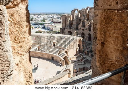 Ancient ancient ruins of the amphitheater and scenes for gladiatorial fighting