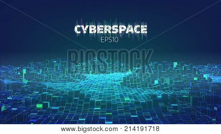 Cyberspace game city. Internet of Things. Futuristic technology vector background