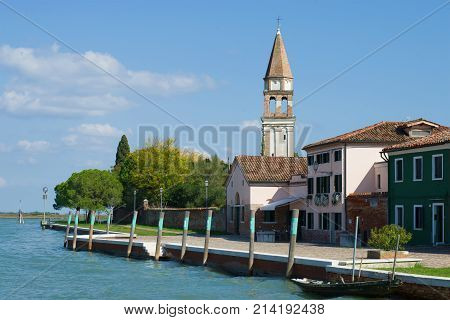 Sunny day on the waterfront of the Mazzorbo island. Venice, Italy