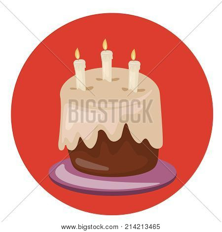 Birthday cake vector. Sweet cream pie with candles on white vackground vector illustration