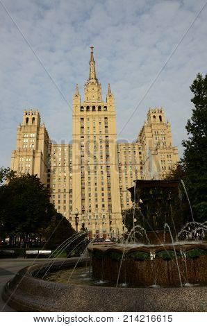 A view of one of Stalins seven sisters tower blocks in Moscow