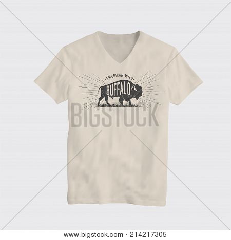 Buffalo American Wild T-Shirt Design Template. Vector T-Shirt Illustration.