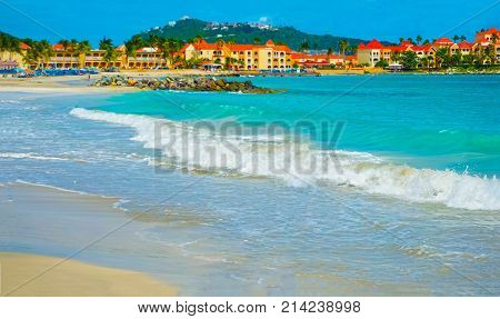 Scenery from Saint Martin's Beach in Caribbean sea
