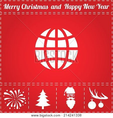 Globe Icon Vector. And bonus symbol for New Year - Santa Claus, Christmas Tree, Firework, Balls on deer antlers