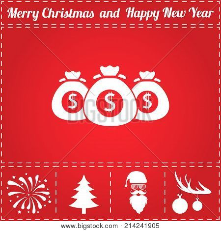 Bags Icon Vector. And bonus symbol for New Year - Santa Claus, Christmas Tree, Firework, Balls on deer antlers