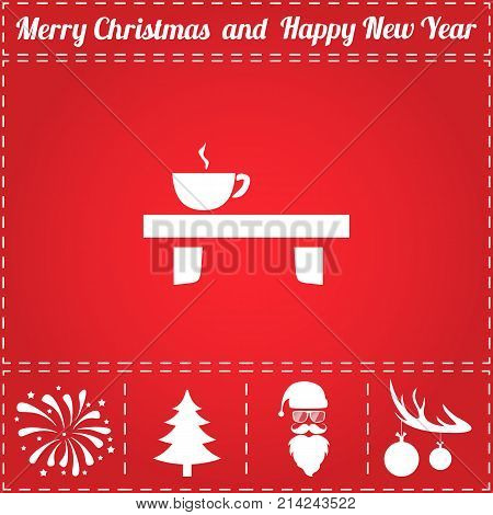 Coffee Icon Vector. And bonus symbol for New Year - Santa Claus, Christmas Tree, Firework, Balls on deer antlers