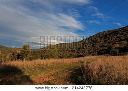 The colors of Autumn appear on the mountain, corollarizing it