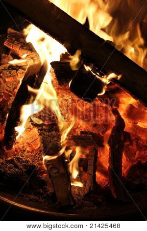 Verbrennung von Holz in Brand